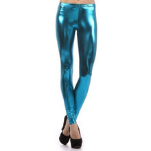 Load image into Gallery viewer, Sky Blue Metallic Leggings
