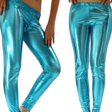 Load image into Gallery viewer, Sky Blue Metallic Leggings
