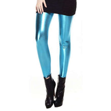 Load image into Gallery viewer, Sky Blue Metallic Leggings
